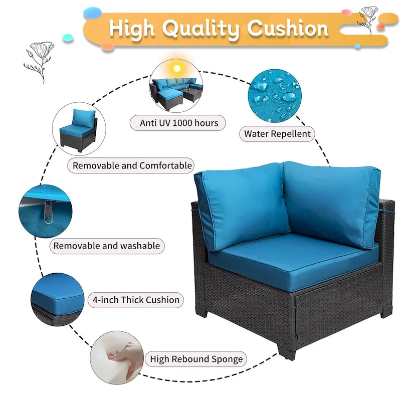 7-Piece Rattan Wicker Cushioned Sofa Sets with Coffee Table
