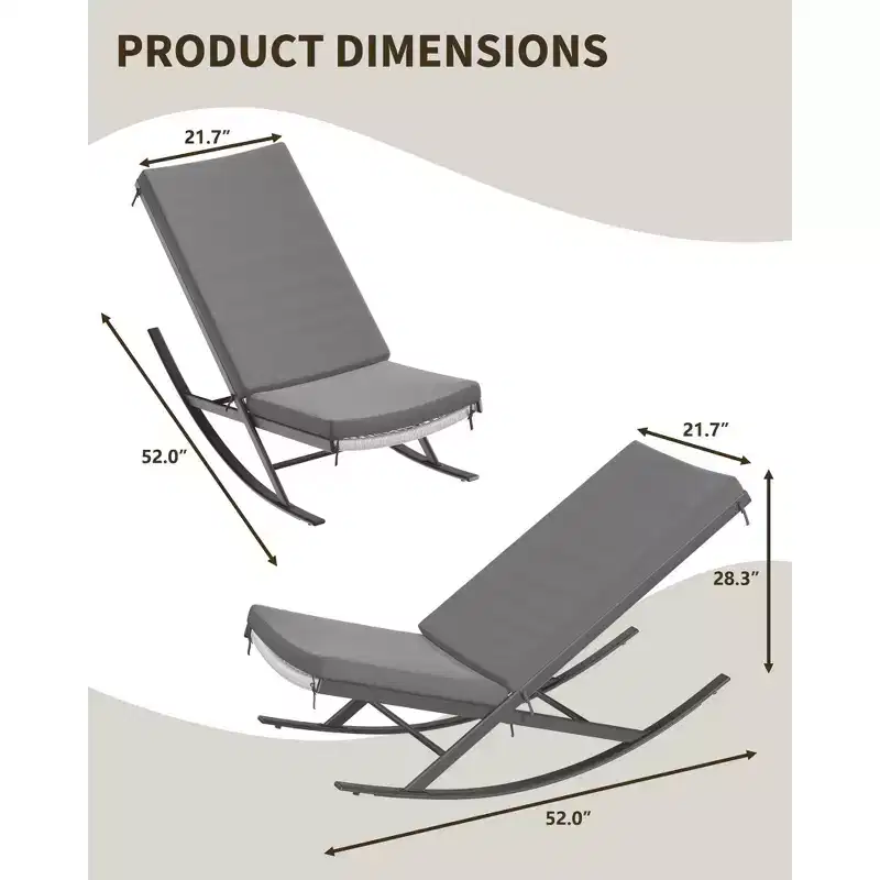 Set of 2 Outdoor Rocking Chairs  All-Weather Rattan Lounge Rockers with Cushions for Porch, Garden or Lawn, Brown