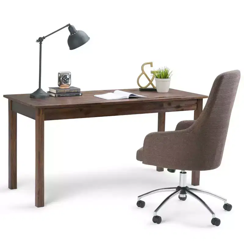 60" Garret Desk Distressed Brown - WyndenHall: Solid Acacia, USB Power Outlet, Hutch Storage