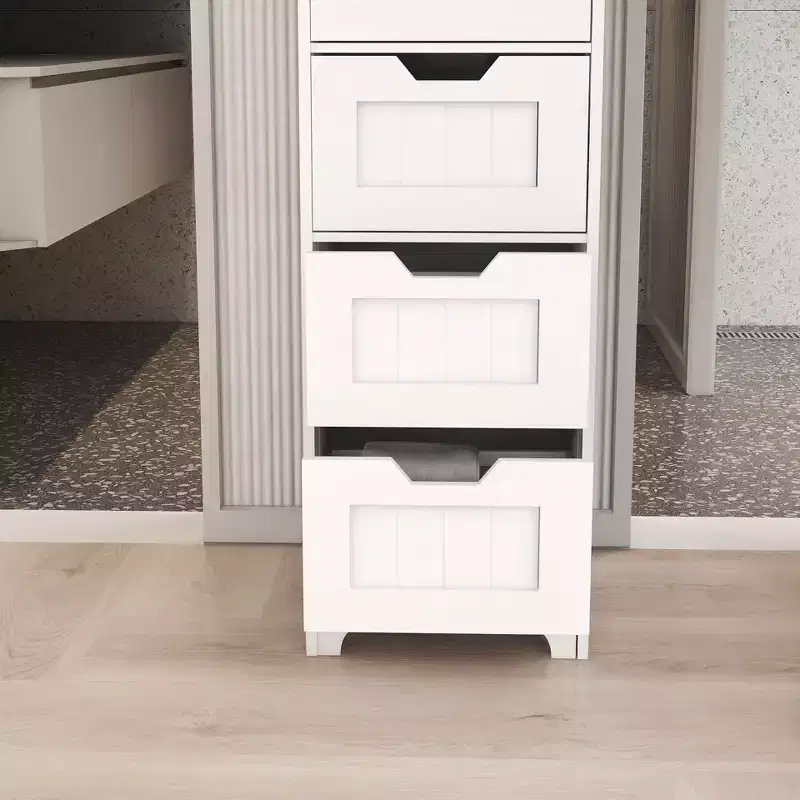 AndMakers 11.81 in. W. x 11.81 in. D x 32.68 in. H White Wood Linen Cabinet with 4 Drawers
