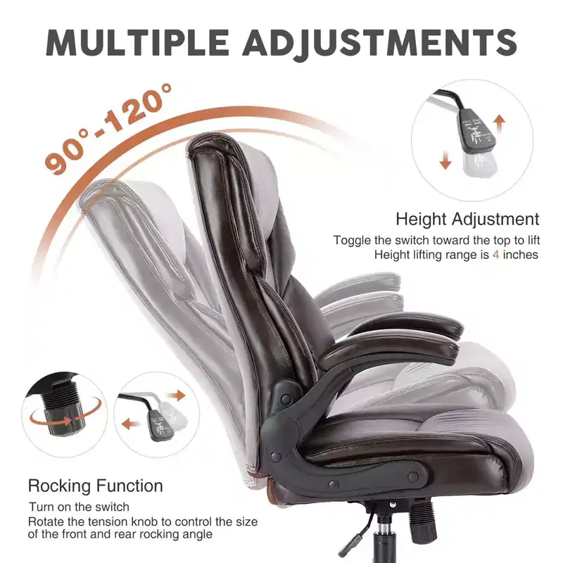 Black PU Leather Office Chair with Flip-up Armrests & Lumbar Support – 1 Person