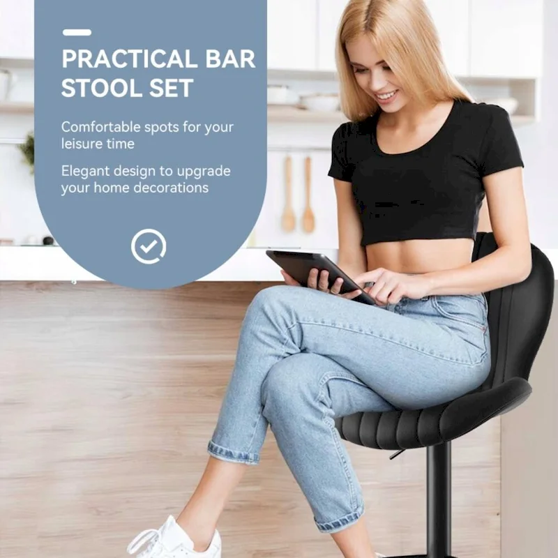 Set of 2 Modern Fabric Bar Stool with Iron Frame