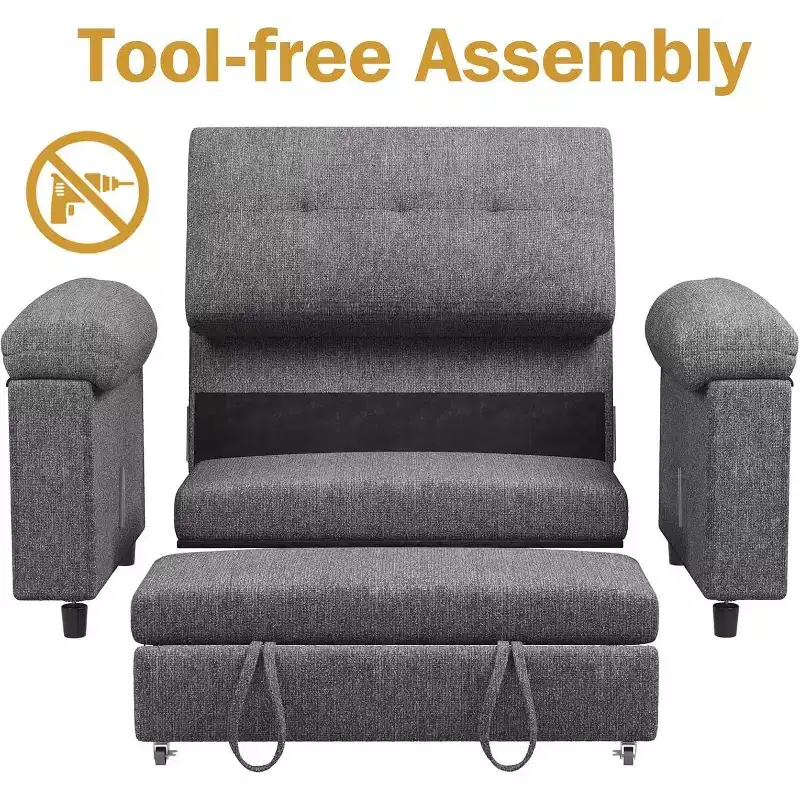 Dyonery 3-in-1 Convertible Sofa Bed, Pull Out Sleeper Sofa with USB Charging Station & Adjustable Backrest