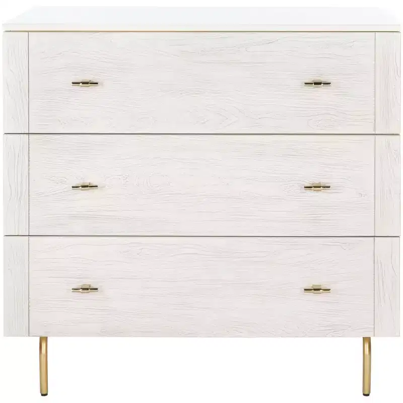 3-Drawer Dresser Walnut & Black – Mahogany & MDF, Gold Hardware, 50 lb/Drawer