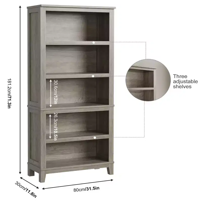 71 Tall Farmhouse 5-Tier Bookshelf w/ Adjustable Shelves, Industrial Wood & Metal Bookcase, Wide Display Storage Rack for Home Office & Living Room