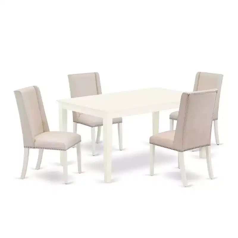 HomeStock 5-Pc Linen White Finish Solid Wood Top - Rectangular Dining Room Set - Seats 4