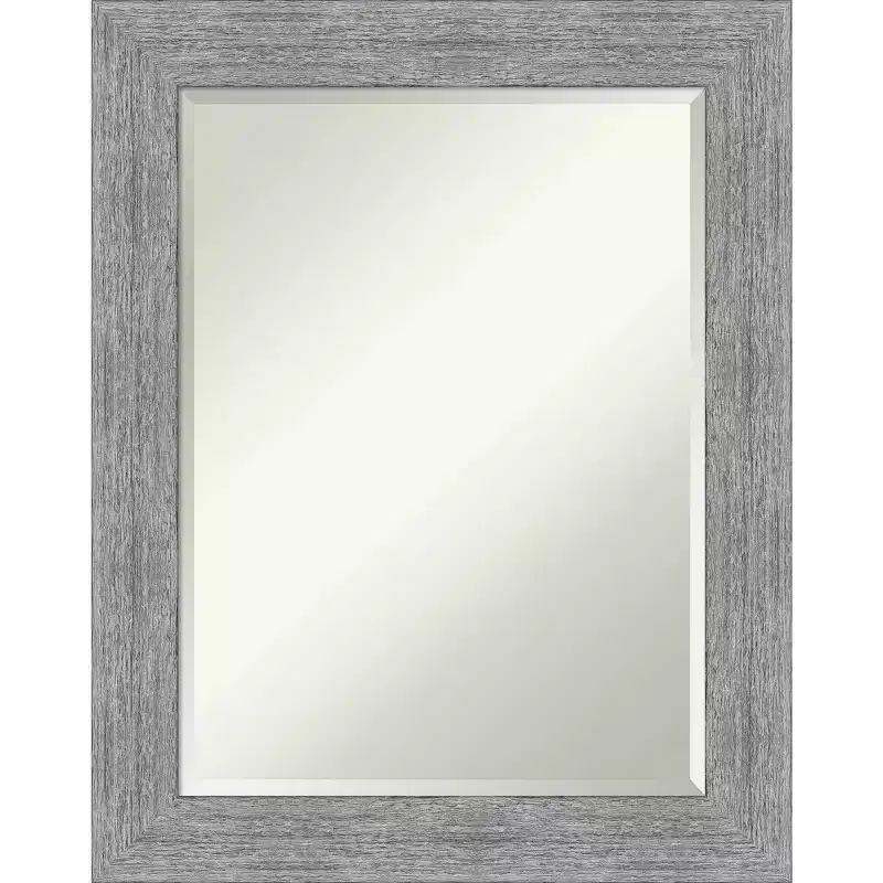 Amanti Art 23 x 29 Bark Rustic Framed Wall Mirror Gray : Beveled Glass, Polystyrene Frame, No Assembly Required