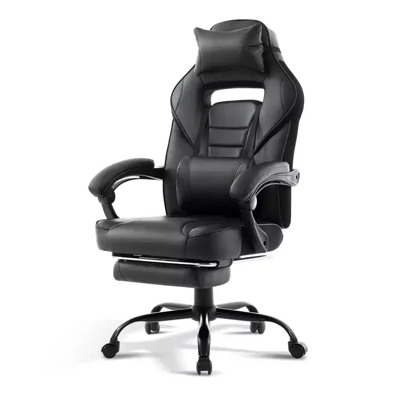 Big and Tall Office Chair, High Back Leather Gaming Chair with Footrest, Ergonomic Computer Chair w/Lumbar Support & Headrest, 360 Swivel Base