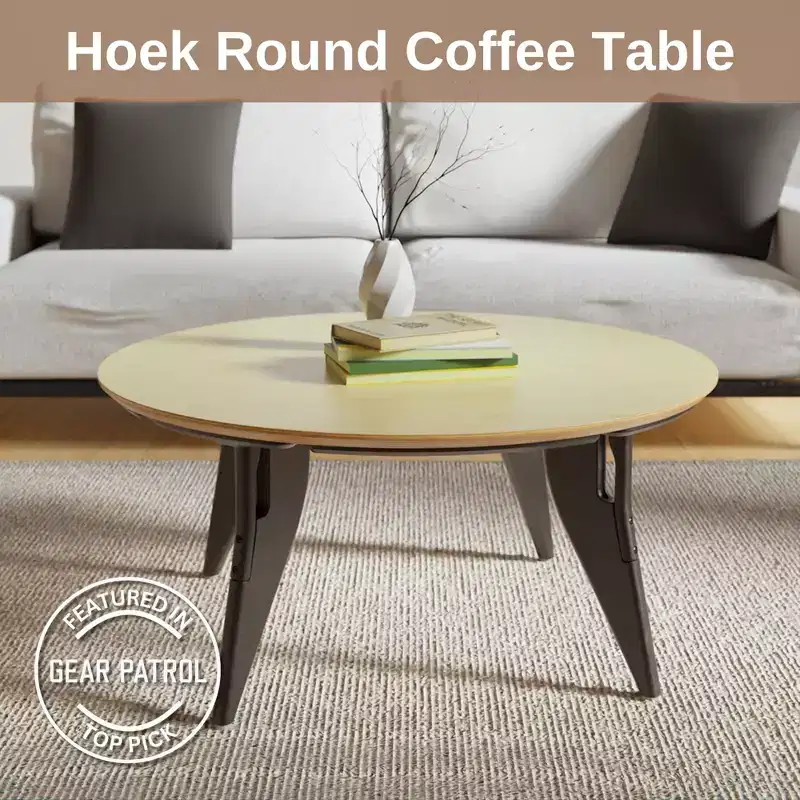 Round Coffee Table 34-Inch, Quick One-Click Assembly, Contemporary & Space-Saving Foldable Design, Portable Minimalist Centerpiece
