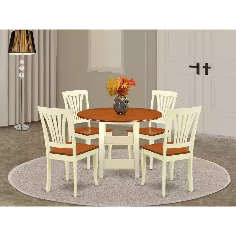 Art Deco Dinette Set - 5 Piece Round Table & Chairs - Buttermilk Cherry Finish
