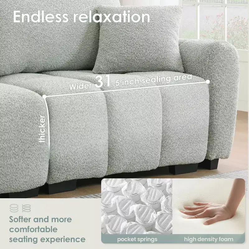 110 L-Shaped Modular Sectional Sofa with Extra-Large Seat, Pull-Line Cushion, Ottoman, Boucle Upholstery, 4-Seat