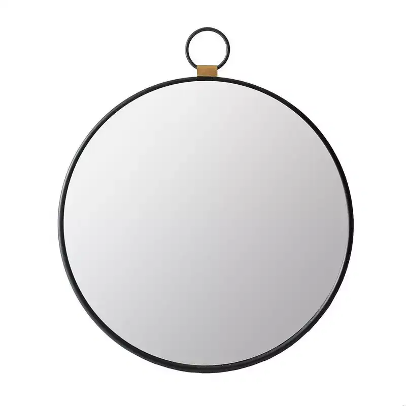 HomeRoots 28 Black Round Iron Framed Accent Mirror