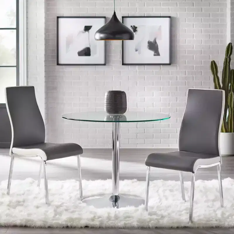 Buylateral 3pc Nora Modern Round Pedestal Table Dining Set with Faux Leather Chairs Gray/White
