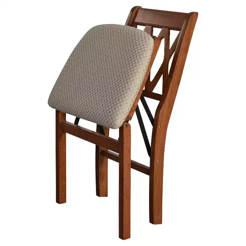 Stakmore Set of 2 Lattice Back Folding Chair Cherry Upholstered, Wood Frame, Fully Assembled