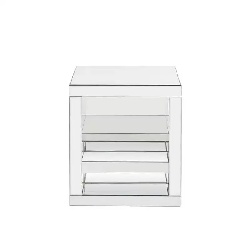 Accent Table with Mirrored Panels and C Shape, Silver