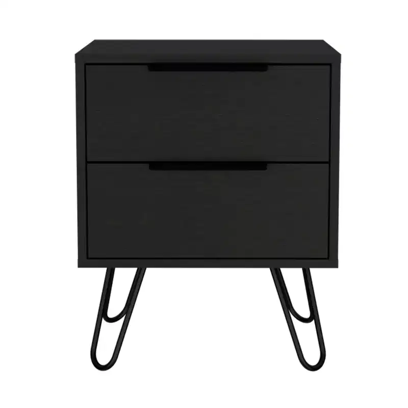 HomeRoots 22 Black Wood Two Drawer Nightstand