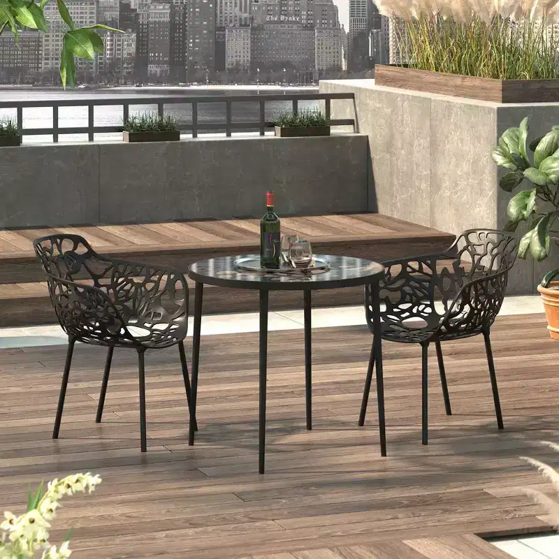 LeisureMod Devon 31 Modern Bistro Dining Table - Rust-Proof Aluminum Tree-Design Base with Circular Tempered Glass Top for Indoor/Outdoor Use