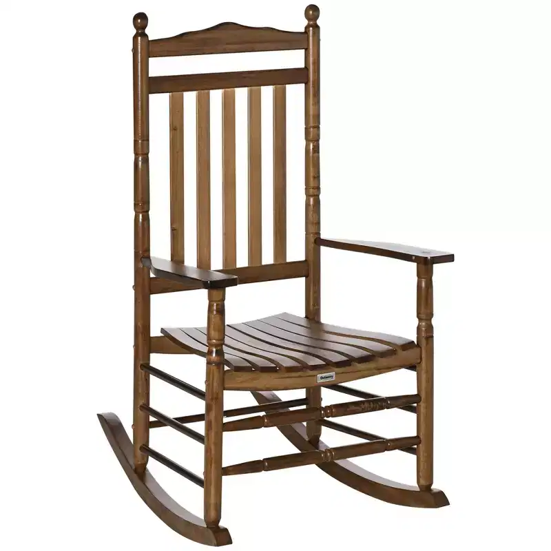 Traditional Wooden High-Back Rocking Chair for Porch, Indoor/Outdoor