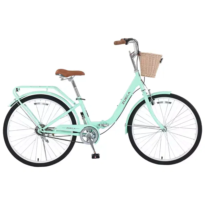 NAYSAYE 26 Inch Single Speed Folding Lady Bike Durable Steel Frame for Easy Storage and Commuting, Green, 66.93*25.2*40.95