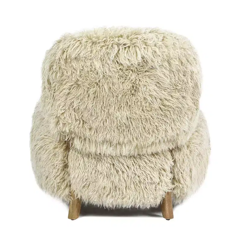 Enchante 28.5 Mongolian Sheepskin Accent Arm Chair, Taupe Beige Genuine Fur
