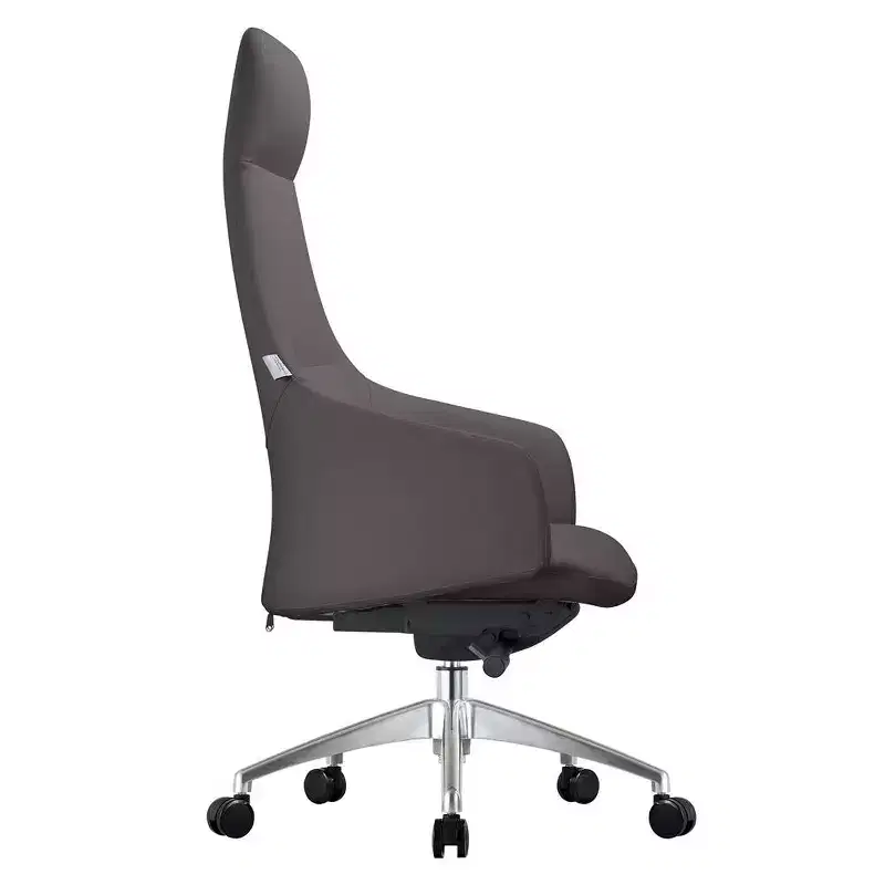 LeisureMod Celeste High-Back Leather Office Chair with Headrest - Modern Iron Frame Swivel & Tilt Executive Desk Chair
