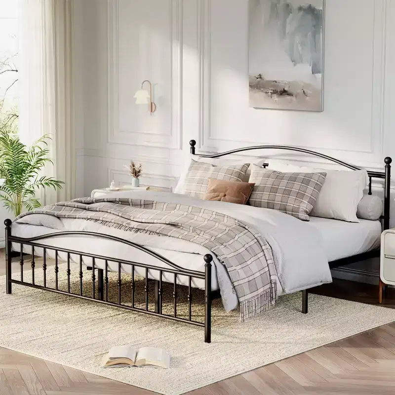 COZONY Metal Platform Bed Frame with Victorian Style Headboard and Footboard, Steel Slats Support, No Box Spring, Easy Assembly, Black