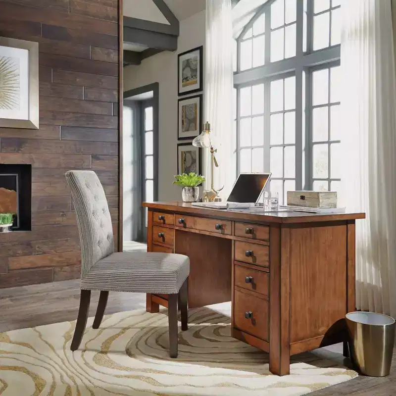 Tahoe Executive Pedestal Desk - Aged Maple - Home Styles: Hardwood, Mid-Century Modern Office Furniture