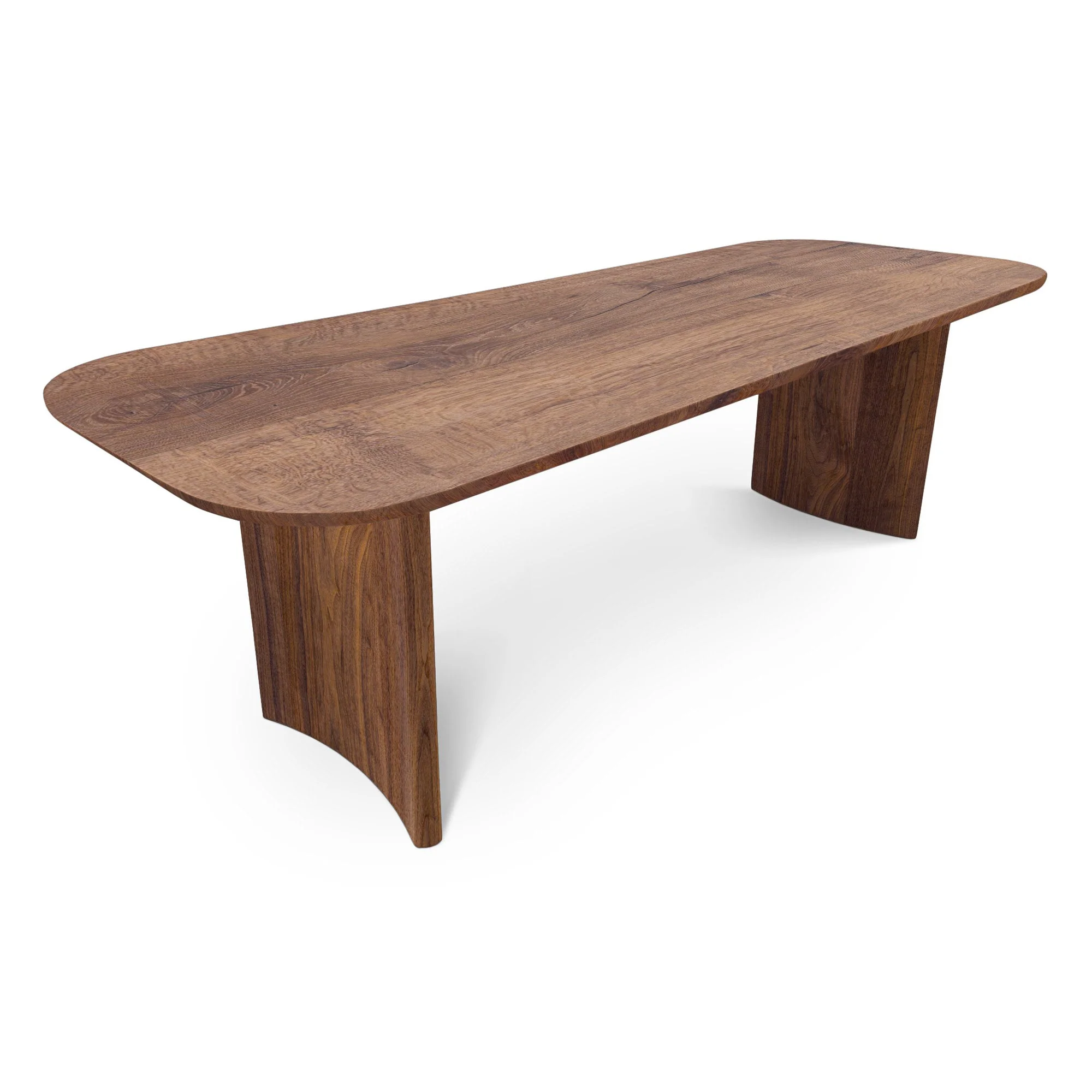 Chocolate Oak Dining Table - The table boasts a unique design featuring beautifully curved bases on the sides - crafted entirely from solid walnut