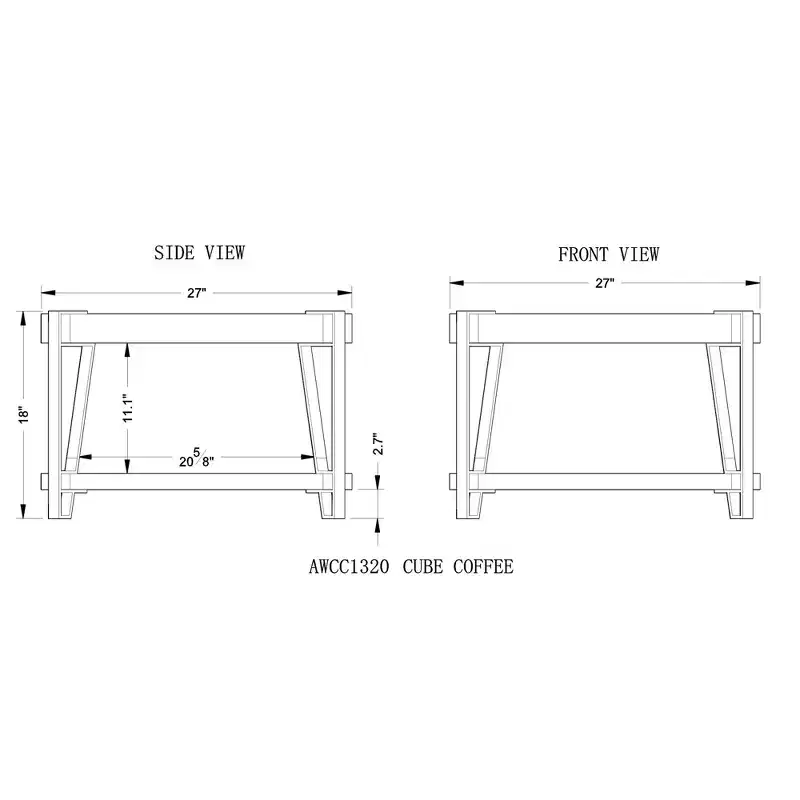28" Natural Brown Live Edge Solid Wood Cube Coffee Table Metal And Wood: Acacia Top, 4-Leg Base
