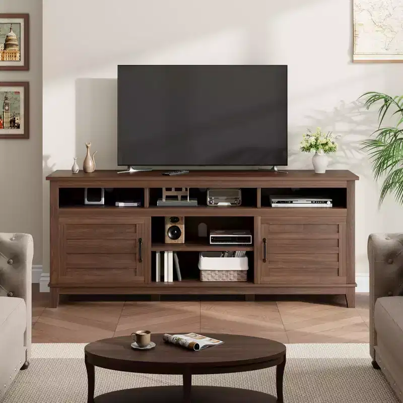 Farmhouse TV Stand 70.9 - Adjustable Shelves, Cabinet Doors - Entertainment Center for Living Room/Bedroom