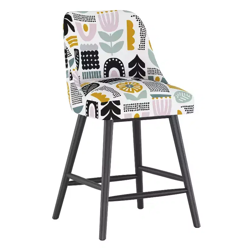 Counter Height Barstool – Modern Square Upholstered Rubberwood Frame