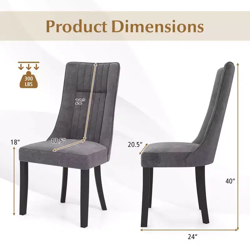 Costway Channel Tufted Dining Chairs Set of 2/4 with High Backrest Rubber Wood Legs Modern