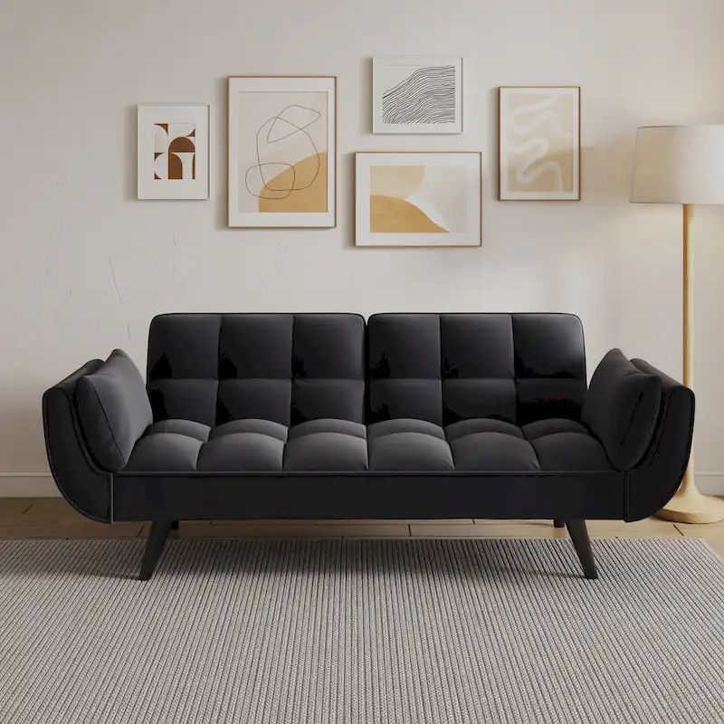 Black 57 Convertible Loveseat Sofa Bed with Adjustable Backrest, Pillows