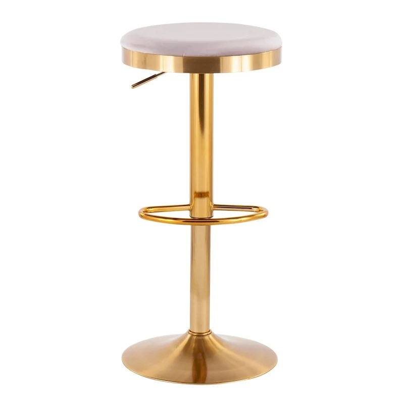 Lumisource Dakota Barstool in Gold Steel and White Leather - Set of 2 - 15Lx15Wx23-31.75H