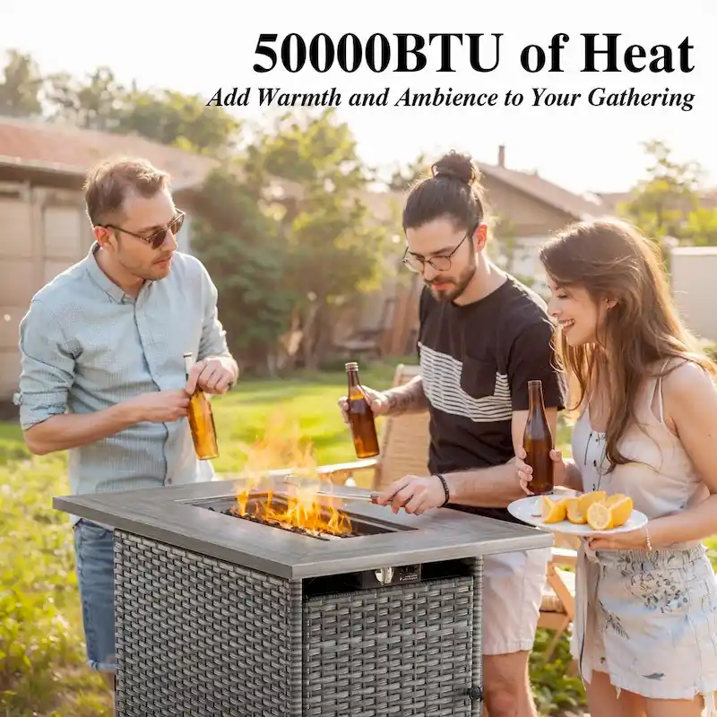 5 Piece Patio Furniture with Fire Pit Table - Grey