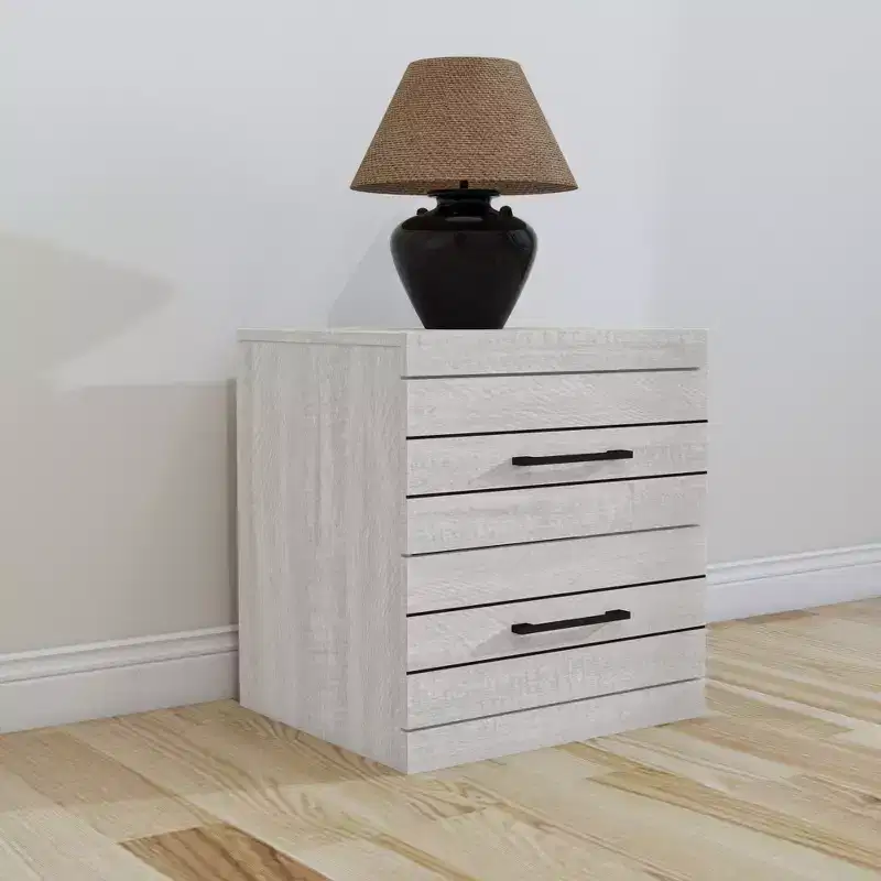 Galano Hamsper 2-Drawer Nightstand with Storage  Dusty Grey Oak