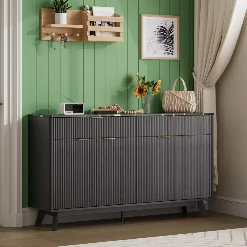 60 Inch Fluted Buffet Cabinet with 2 Drawers and 4 Doors, Modern Sideboard Storage Cabinet for Dining Room, Living Room, Entryway