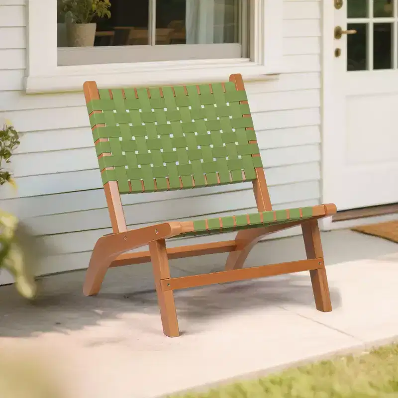 Karl Home | Solid Wood Patio Accent Chair with Hand-Woven Back & Seat