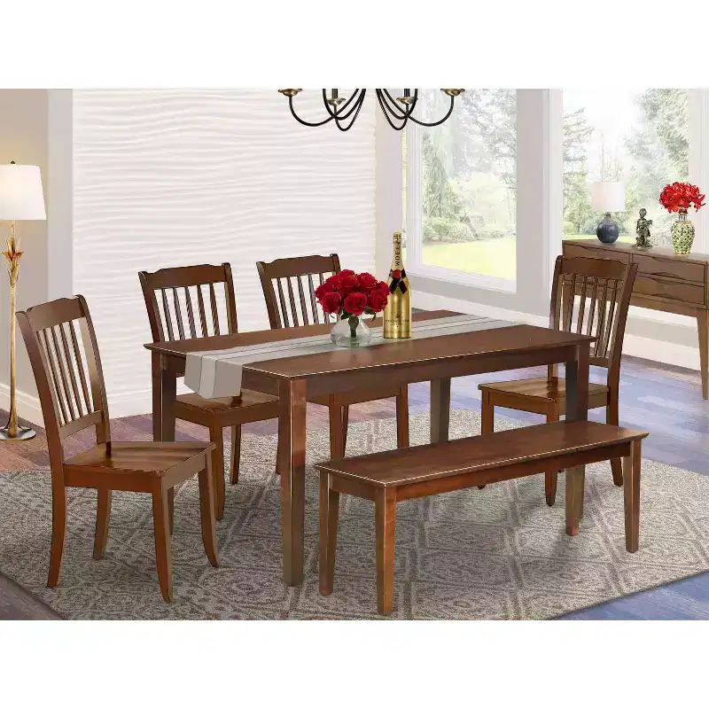 Coastal Dining Set 6Pc - 60 Table, 4 Chairs & Bench - Outdoor Patio Furniture