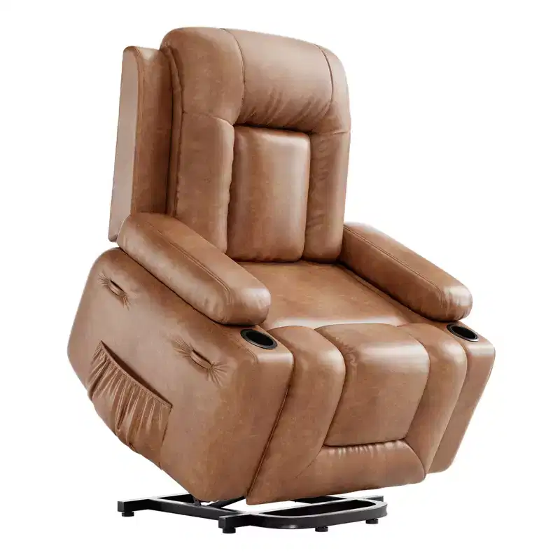 Power Recliner Chair with Heat & Massage, Ergonomic PU Leather Living Room Sofa - Tall Back, Padded Seat, Adjustable Lazy Chair