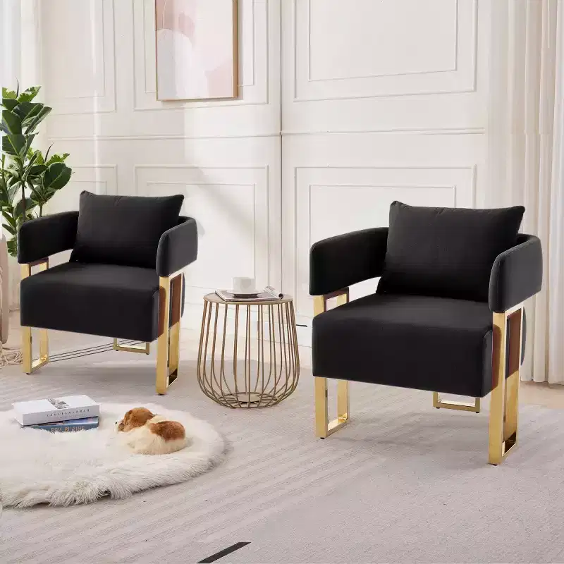 Modern Upholstered Accent Chairs with Gold Metal Legs, Soft Padded Side Chairs for Living Room, Bedroom, or Dressing Area