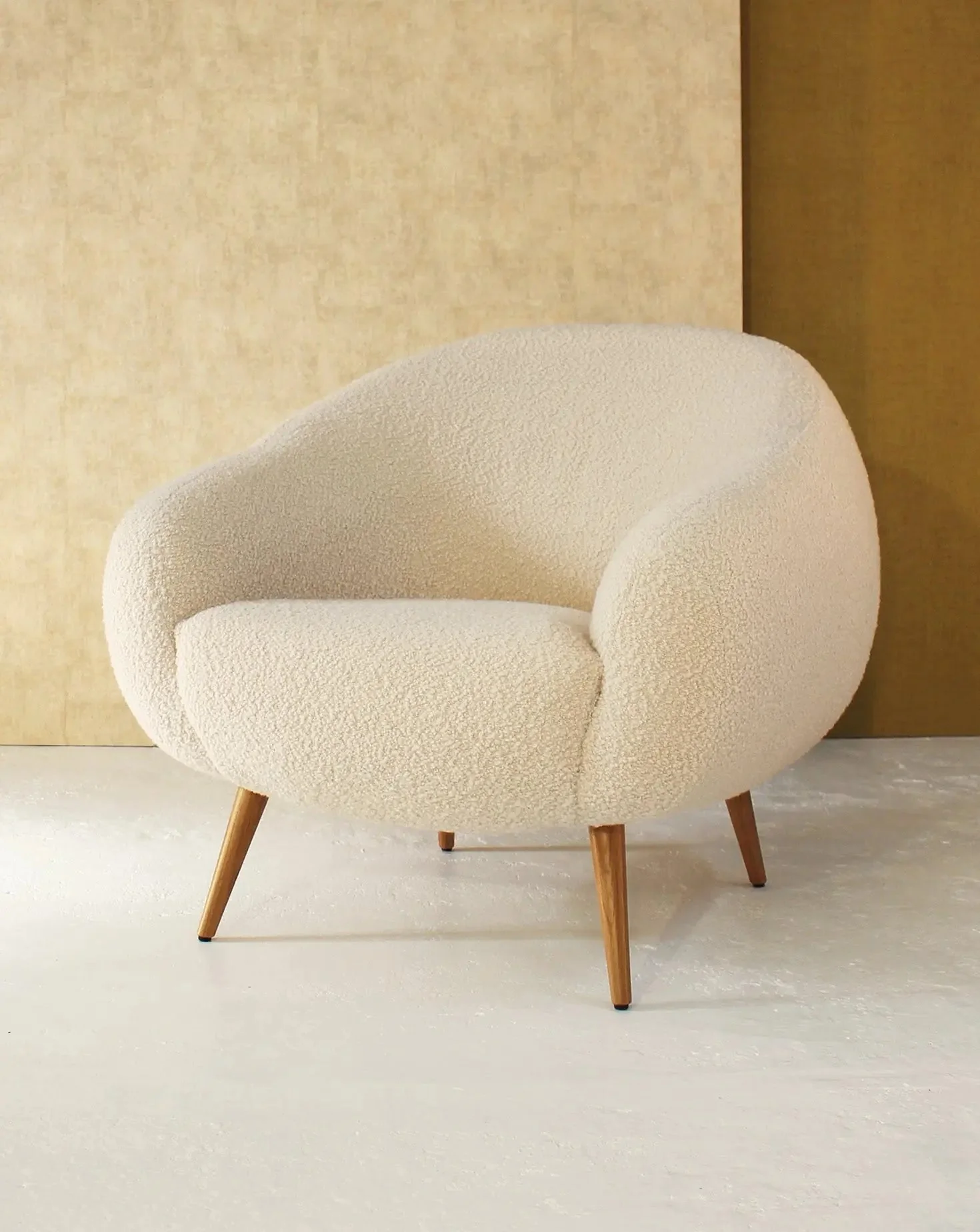 Sculptural Curved Oak Base Upholstered Armchair