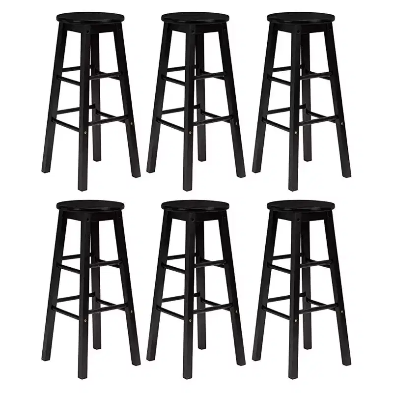 PJ Wood Classic Round Seat 24 Inch Kitchen and Counter Stools, Black (6 Pack)