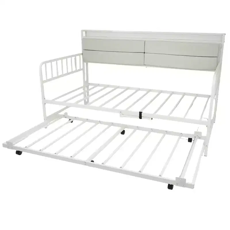 Twin Daybed with Trundle, RGB LED Lights & Charging Station – 480 lb Sofa Capacity, Metal Frame
