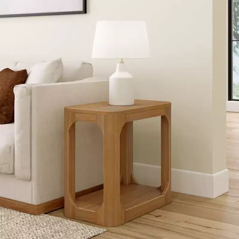 Rectangular Side Table with Bottom Shelf, Slim Design for Living Room