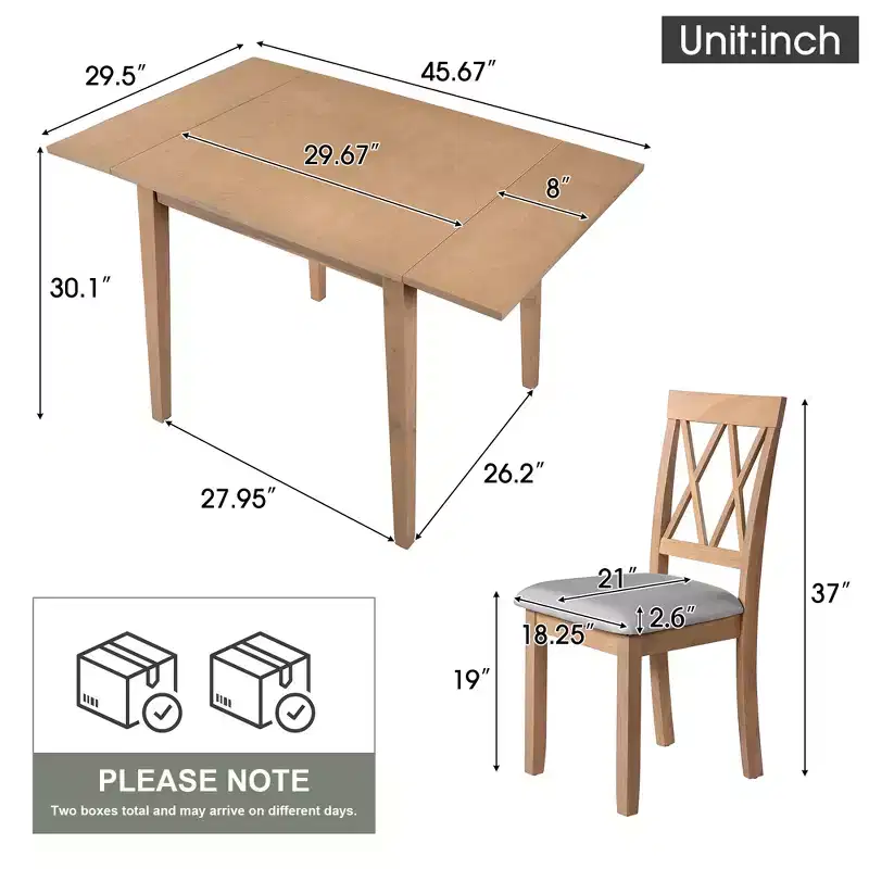 GDF Studio Avery 3 Piece Dining Set with Drop Leaf Dining Table and 2 Dining Upholstered Chairs