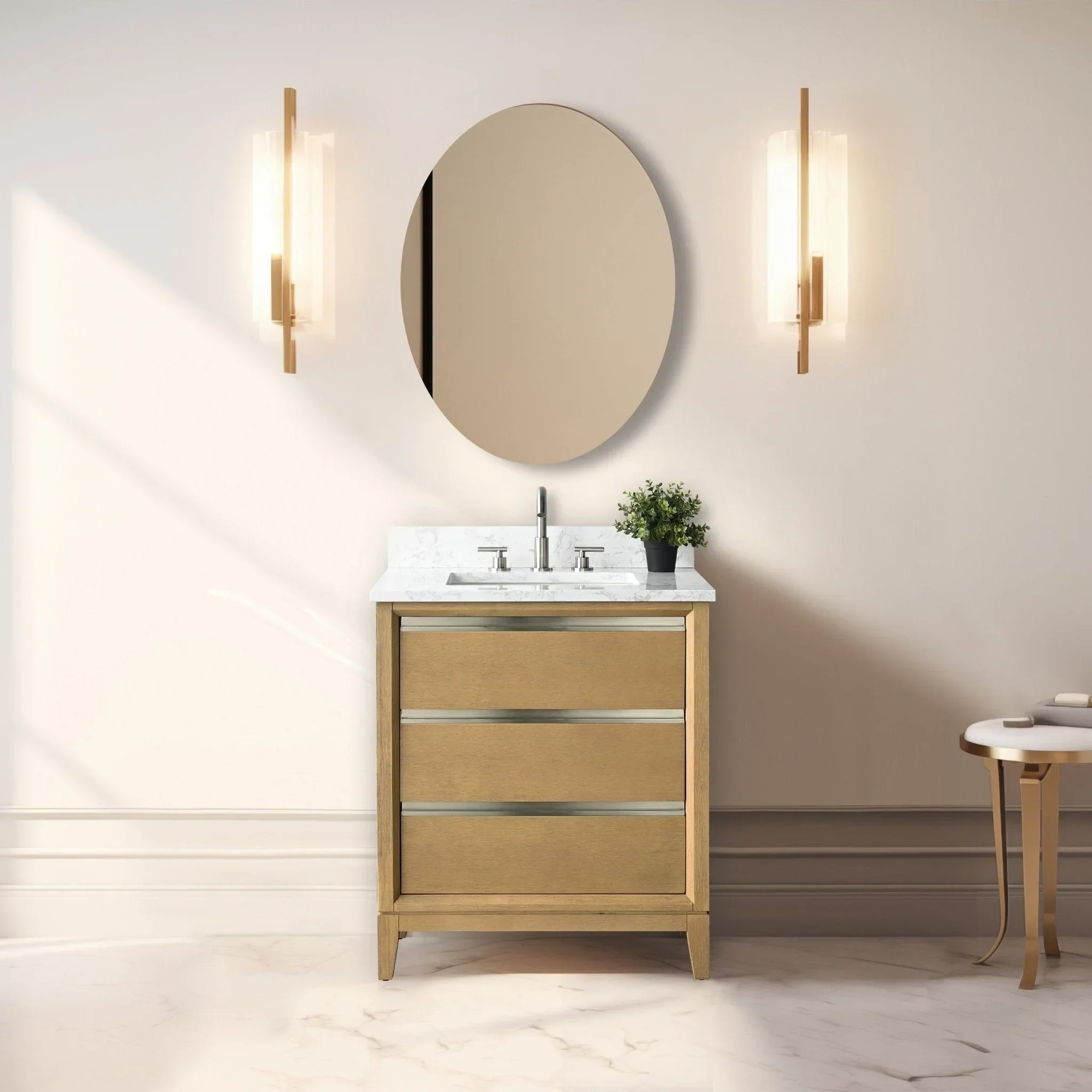 Vanity Art Bathroom Vanity with Ceramic Sink and Engineered Marble Top