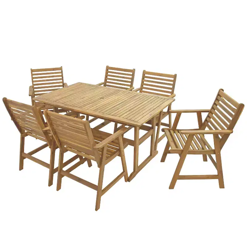 Sunnydaze Hatteras Acacia Wood Outdoor Dining Set with Table and Armchairs - 7pc - Natural