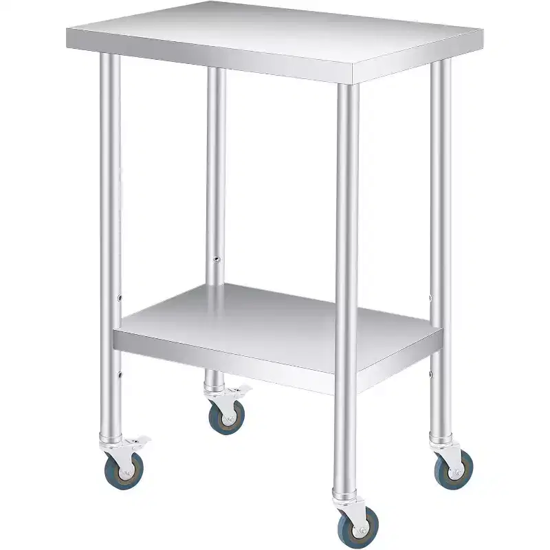 Stainless Steel Work Table, 24x18 Inches, Adjustable Undershelf & 4 Casters, Heavy-Duty for Commercial, Kitchen, or Outdoor Use