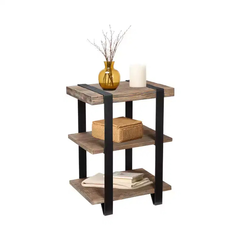 20" Modesto 2 Shelf Solid Wood and Metal End Table - Alaterre Furniture: Industrial, Rustic Design